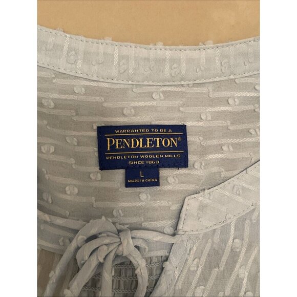 Pendleton Women’s Sheer Swiss Dot Baby Blue Peasant Blouse -Tassels - Size‎ L - Picture 3 of 16